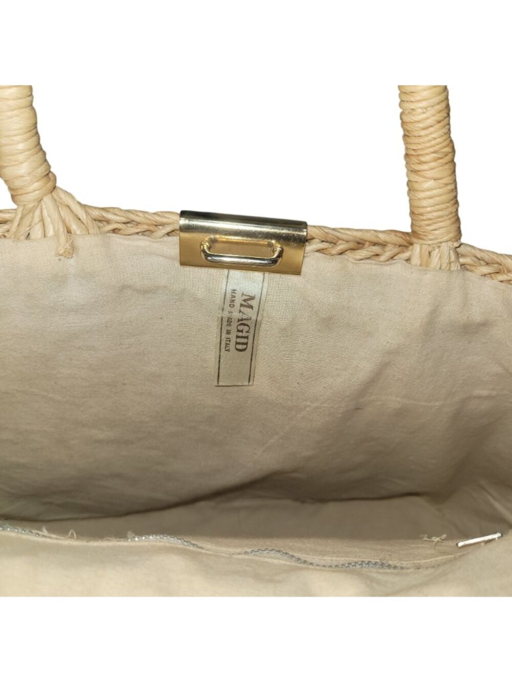 Magid Handmade Italian Woven Tote Green stripe & Gold Clasp Riviera Old Money - Picture 3 of 14